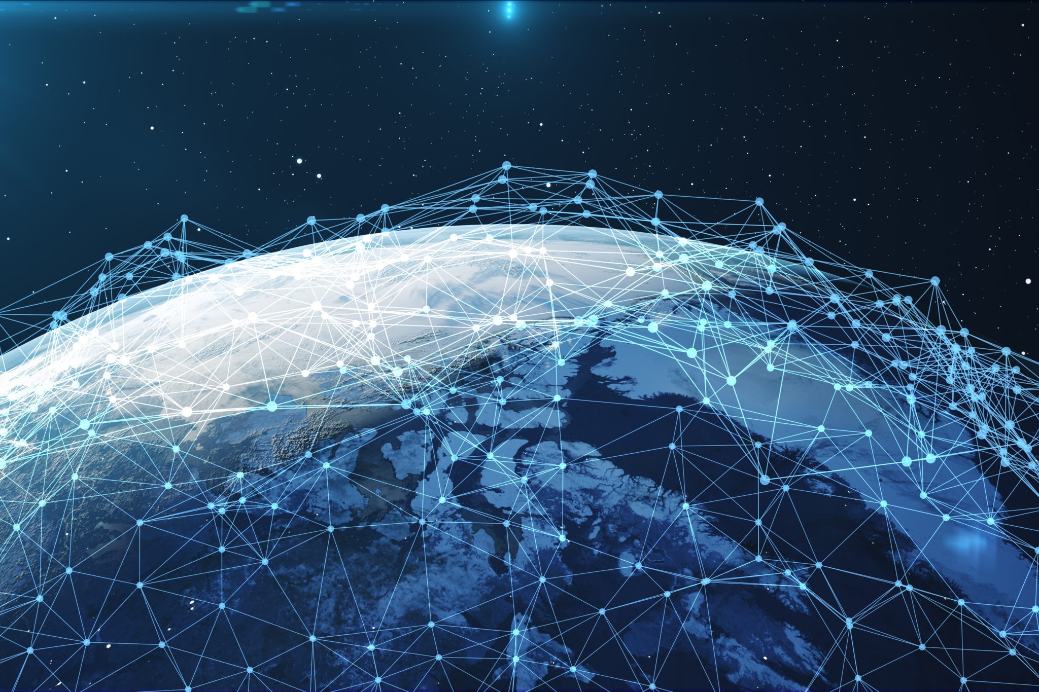 Illustration of a connected global network over Earth