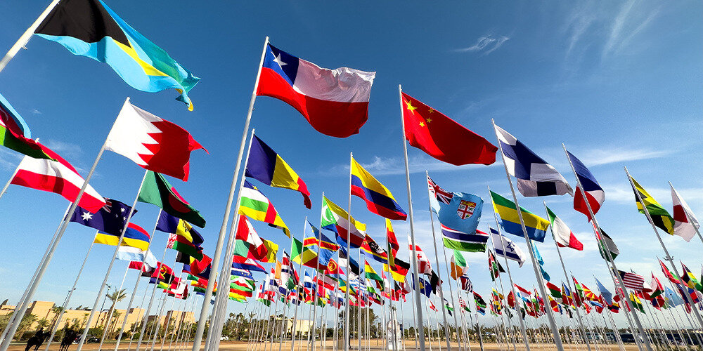 International flags flying together